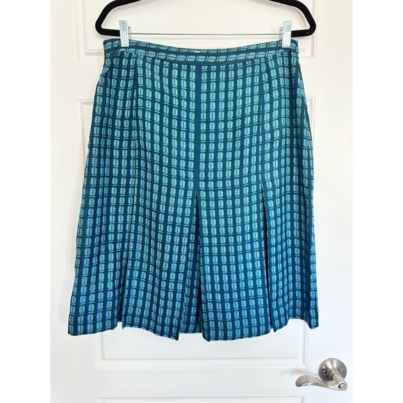 Tory Burch crepe Leigh Skirt, Geometric Blue, Size 10 - Picture 4 of 6